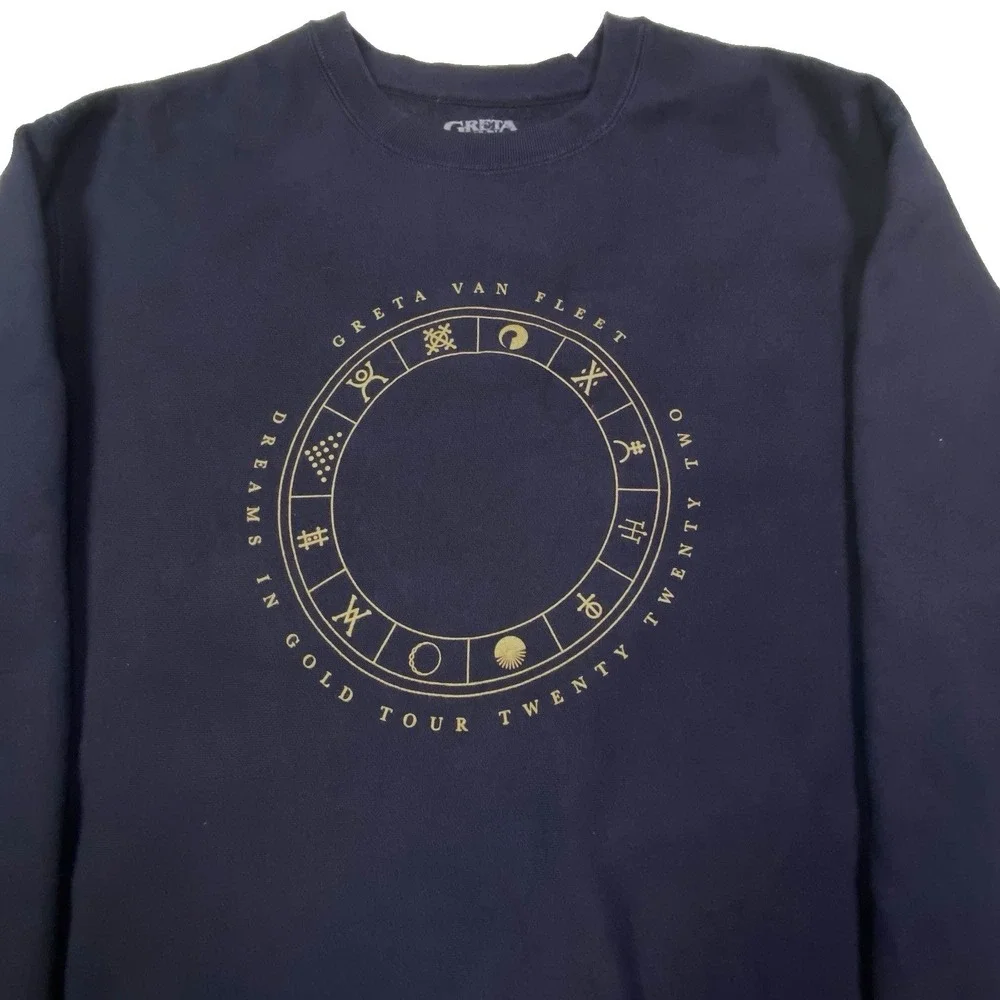 Greta Van Fleet Dreams in Gold 2022 Tour Sweatshirt Navy Crewneck XL